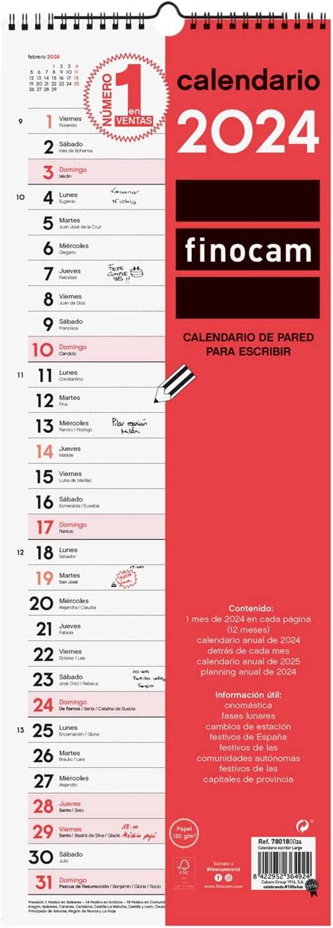 Finocam Calendario Neutro De Pared Para Escribir Enero