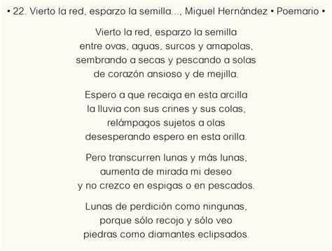 Vierto La Red Esparzo La Semilla Miguel Hern Ndez Poema Original