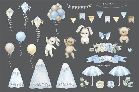 Teddy Bear Hot Air Balloons Baby Boy Shower Clipart By Solo Art