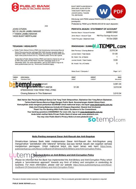 Malaysia Public Bank Statement Template In Word And Pdf Format Katempl