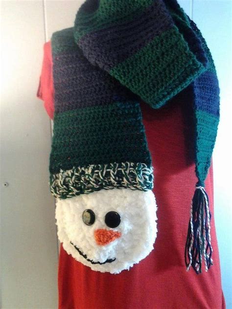 Hand Crocheted Snowman Scarf Etsy Snowman Scarf Crochet Snowman