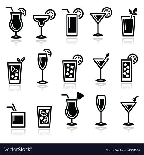 Cocktails Drinks Glasses Icons Set Royalty Free Vector Image