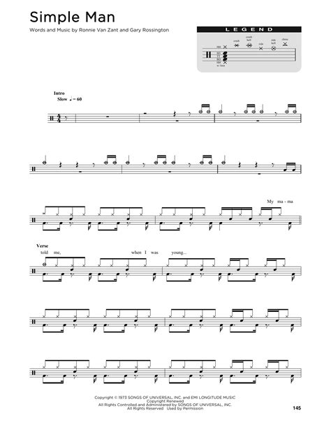 Simple Man By Lynyrd Skynyrd Sheet Music For Drum Chart At Sheet Music