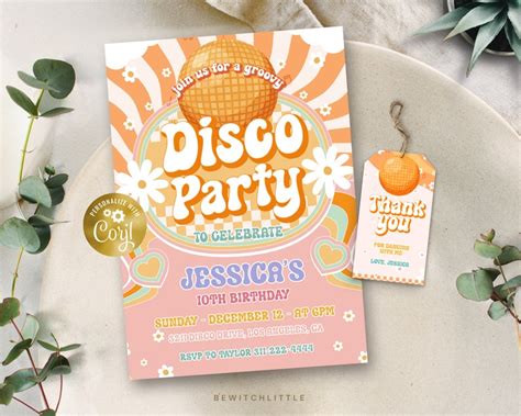 Editable Disco Birthday Party Invitation Template Groovy Etsy