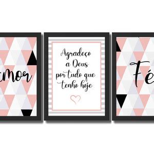 Kit 3 Quadros Decorativos C Moldura Para Sala Quarto Frases