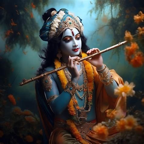 Premium Ai Image Lord Krishna Playing Flute In Forest