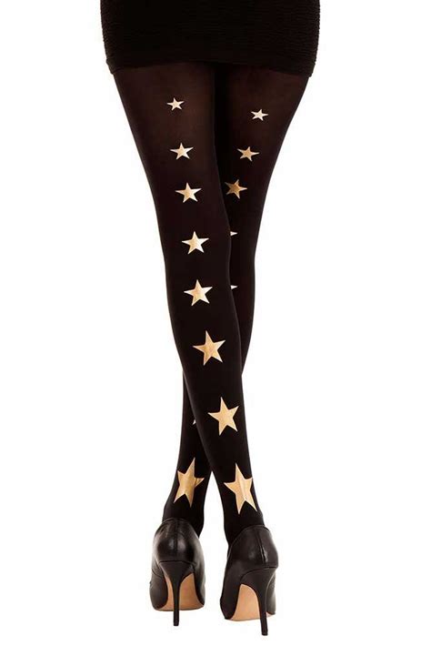 Trendylegs Superstar Back Line Of Stars Print Tights Black And Gold By Zohara At Amazon Women’s