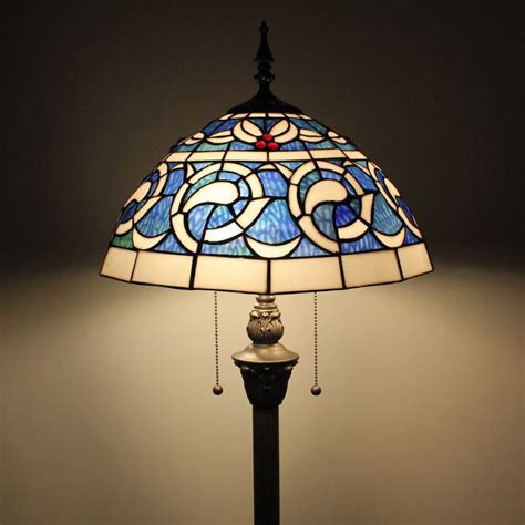 Handmade Blue Shade Stained Glass Floor Standing Lamp