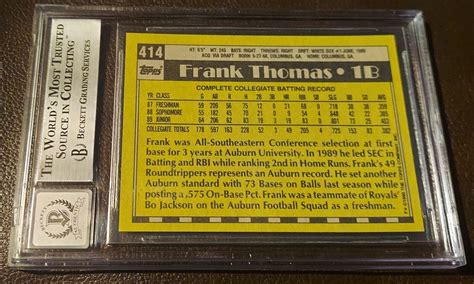 1990 Topps 414b Frank Thomas Rookie Autograph Bgsbas Beckett 10 Auto