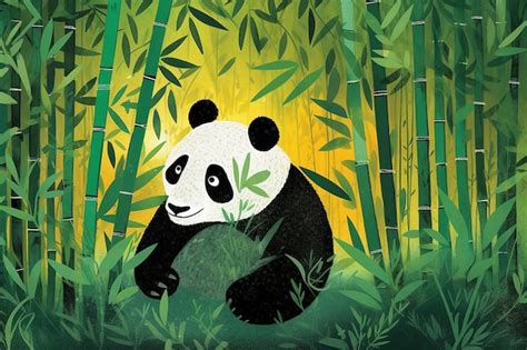 Premium AI Image | A panda bear is in a bamboo forest with bamboo leaves.