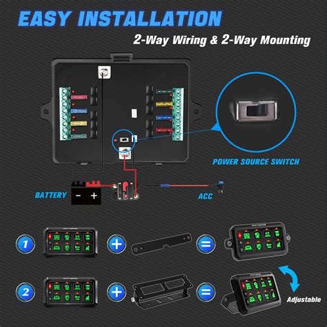 MICTUNING Green 8 Gang Switch Panel 12 24v Led Light Bar Electronic