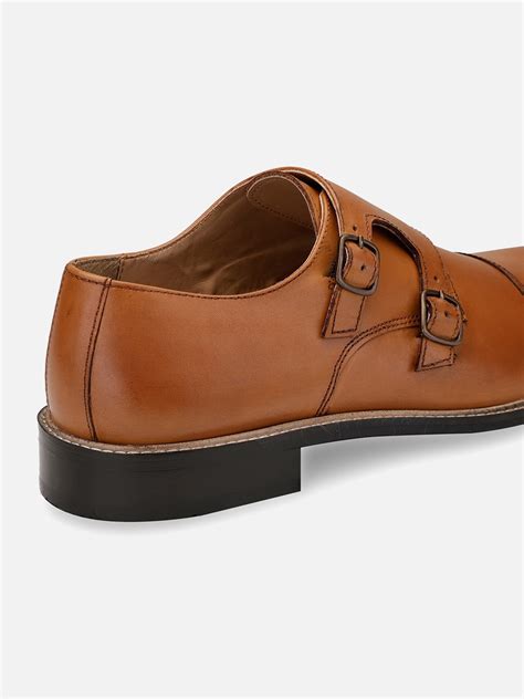 Buy Online Genuine Leather Tan Double Monk Strap Shoes