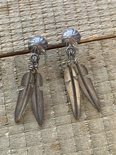 Antique Vintage Sterling Silver Feather Earrings Nati… Gem