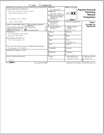 Sample 1099 K Forms Payment Card And Third Party Network Transactions