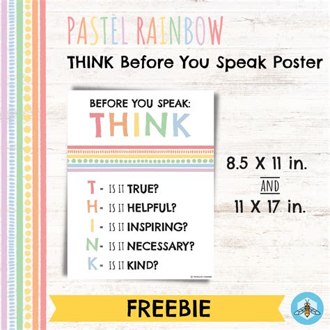 Pastel Rainbow Think Before You Speak Poster Freebie Pastel Rainbow