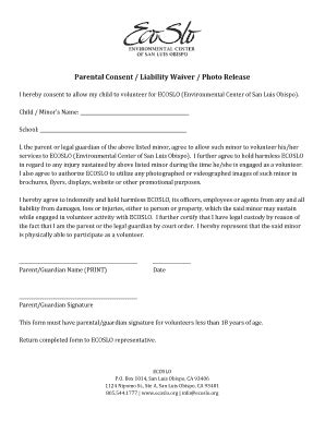 Fillable Online Parental Consent Liability Waiver Photo Release Fax