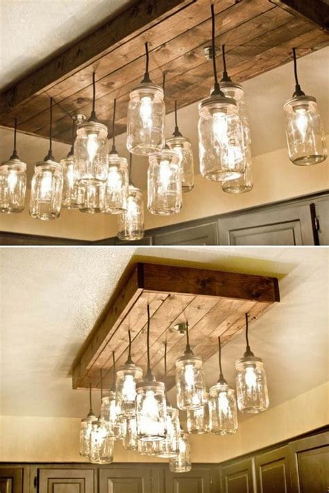 Mason Jar Wood Pallet Chandelier Id Lights Rustic Kitchen Lighting