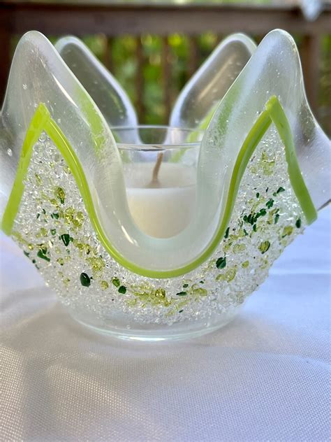 Fused Glass Candle Holder Glass Candle Holder Candle Holder Fused Glass Candle Etsy