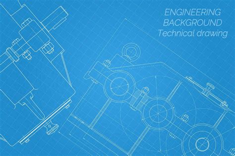 Mechanical engineering drawings on blue background. Reducer. Technical ...