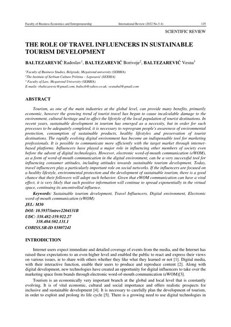 Pdf The Role Of Travel Influencers In Sustainable Tourism Development