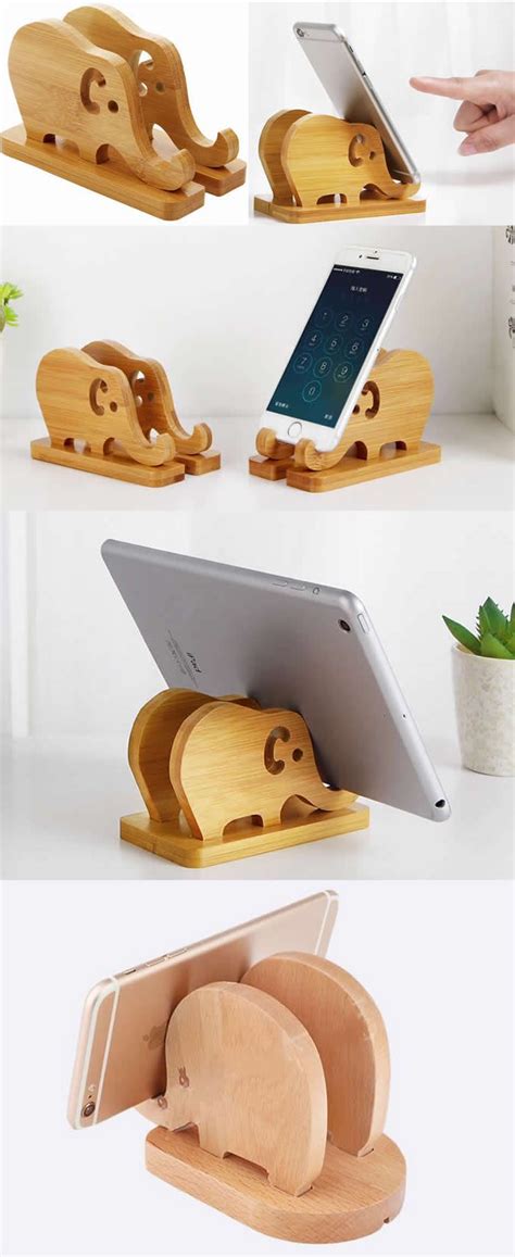 2pcs Bamboo Wooden Elephant Phone Stand Pack 2 Wooden Phone Holder Wood Phone Holder Wooden