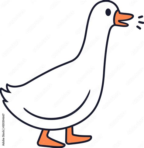 Cute cartoon goose walking and honking. Simple white goose drawing ...