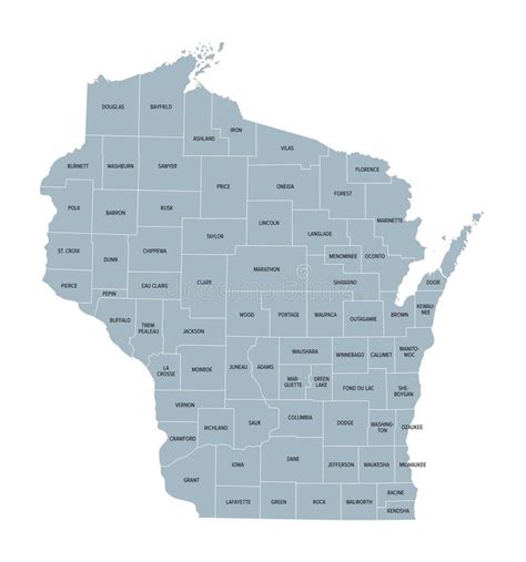 Estado De Wisconsin Subdividido En Condados Mapa Pol Tico Gris