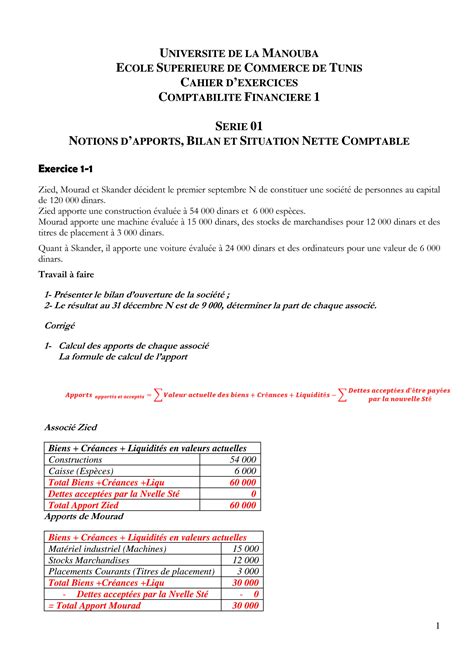 Solution Cahier Dexercices Compta Avec Correction Et