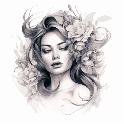 Un Dessin D Une Femme Avec Des Fleurs Dans Les Cheveux Vecteur Premium