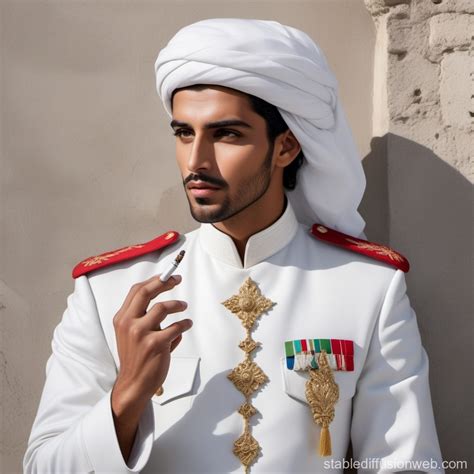 Arab Man in Military Uniform by Cement Wall | Stable Diffusion Online