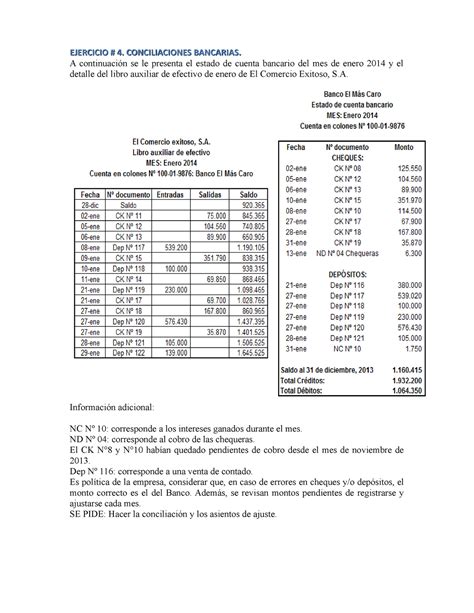 Ejercicios Conciliacion Bancaria Sadfsad Sad Ejercicio 4