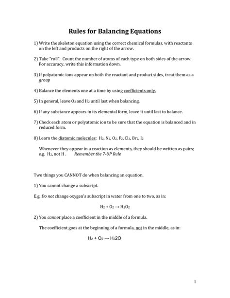 Rules for Balancing Equations