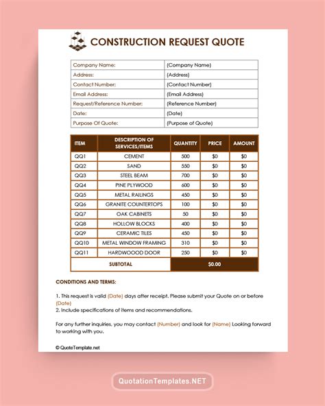 44 Construction Work Quotation Templates Google Docs Google Sheets