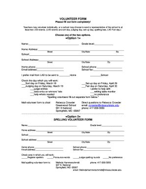 Fillable Online Volunteer Form Please Fill Out Form Completely Choose