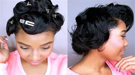 How To Style SHORT Relaxed Hair | PIN CURLS TUTORIAL | Heatless Curls ...