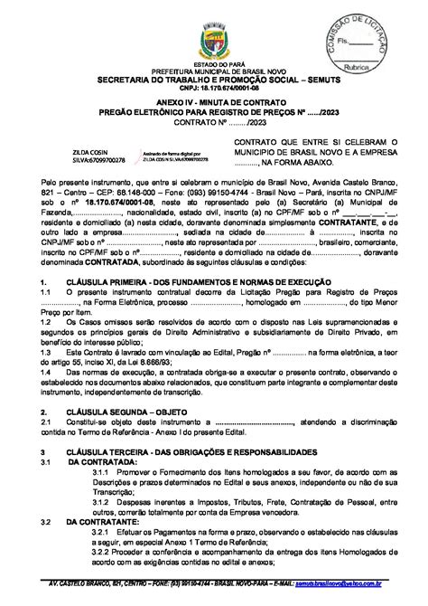 MINUTA DE CONTRATO PE SRP 023 2023 Prefeitura Municipal De Brasil