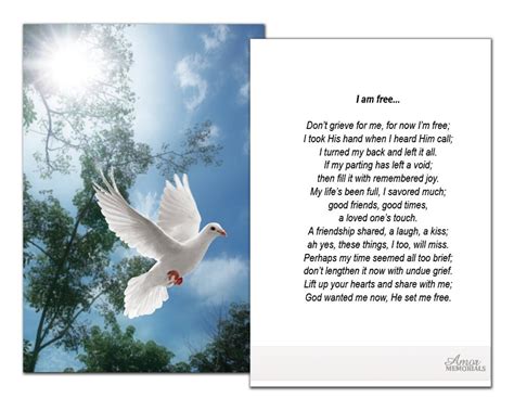 Funeral Memorial Prayer Cards White Dove Fpc En Printed Optional