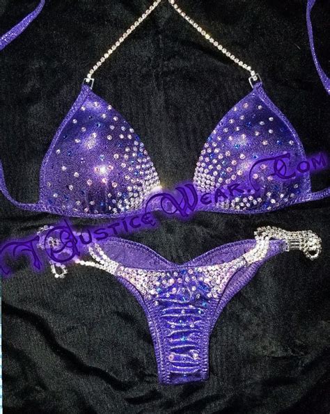 Bikini Competition Suit In Purple With AB Stones And Purple