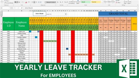 Yearly Leave Tracker With Days And Monthly In Excel Youtube