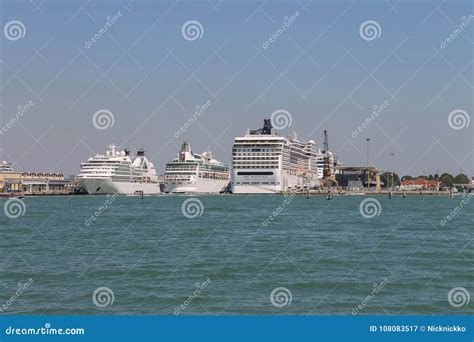 Big Cruise Liner Ships in the Adriatic Sea, Venice, Italy Editorial ...