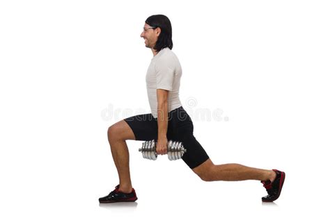 Homem Que Exercita Dumbbels No Branco Imagem De Stock Imagem De