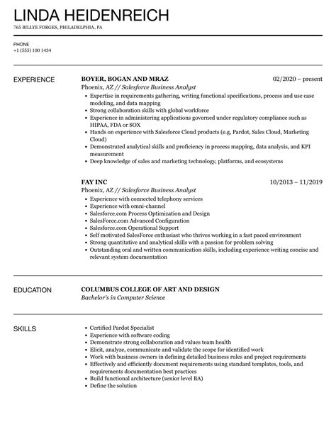 Salesforce Business Analyst Resume Samples Velvet Jobs