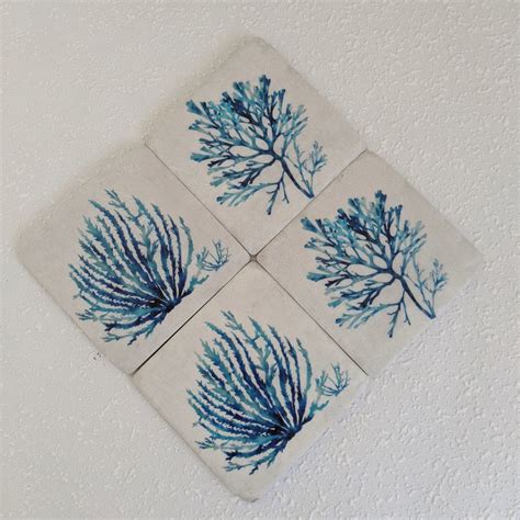 Coastal Blue Coral Drink Coasters Set Of 4 Dalisay