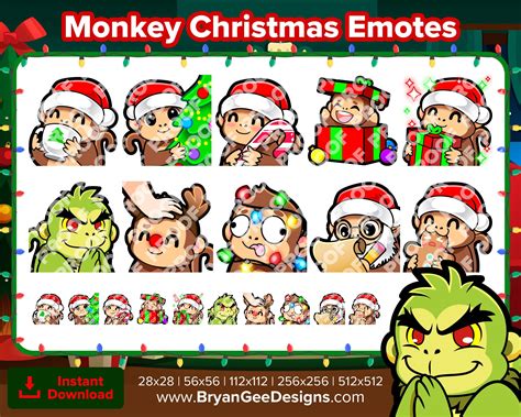 Monkey Christmas Twitch Emotes for Streaming Youtube Emotes - Etsy ...