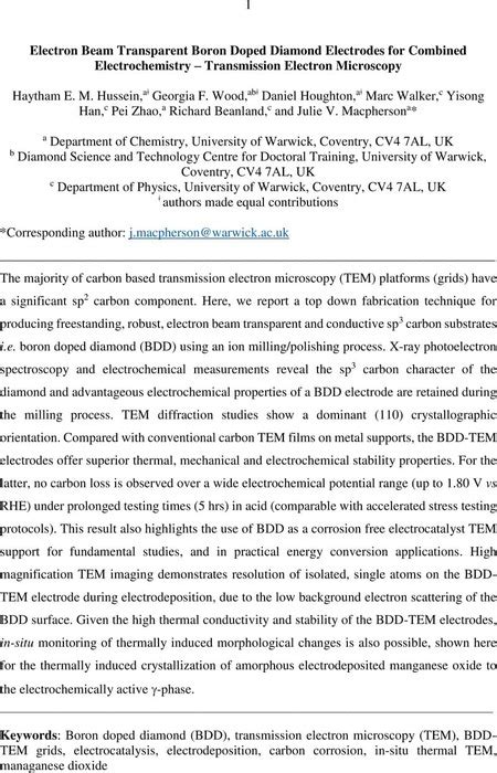 Electron Beam Transparent Boron Doped Diamond Electrodes For Combined