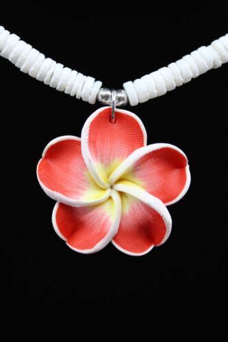 Puka Shell Necklace Fimo Plumeria Flower Round Seashell