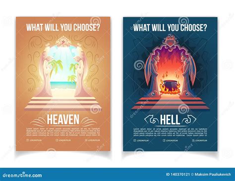 Heaven And Hell Brochures Cartoon Vector Template