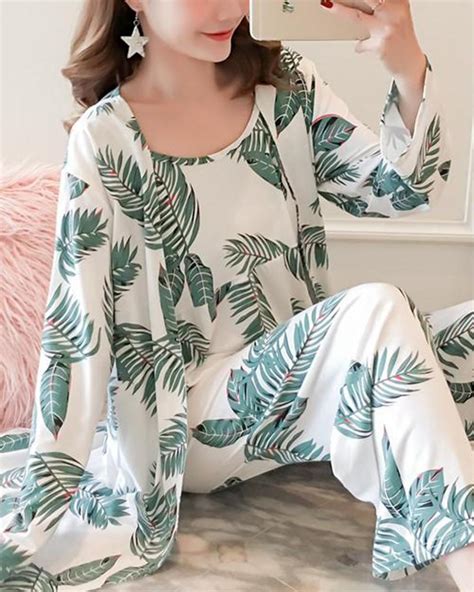 Tropical Print 3 Piece Pajama Set