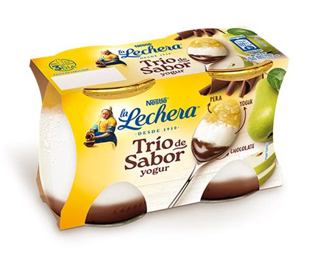 Yogur Trio De Sabor Pera Chocolate Yogures De Vidrio La Lechera