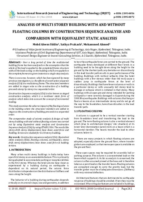 Pdf Irjet Analysis Of Multi Storey Building With And Without Floating Columns By Construction